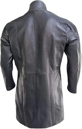 Trench-coat croisé en cuir véritable noir pour homme